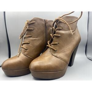 Brash Block Heel Ankle Booties Womens Size 8 Brown Comfort Side Zip